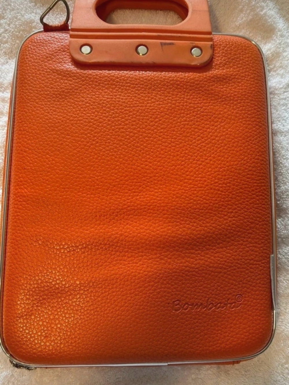 Orange Leather Laptop bag with Top Handle